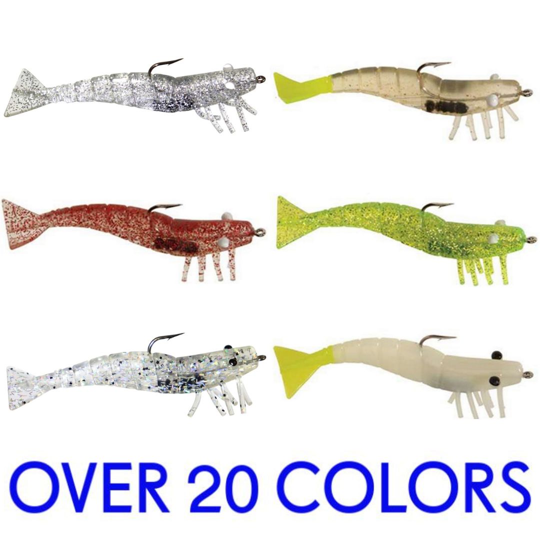 doa fishing lure Shrimp Lures Pearl 7s aerodynamic body casts like a bullet and skips into tight places where others cant DOA Rigged Shrimp Fishing Lure