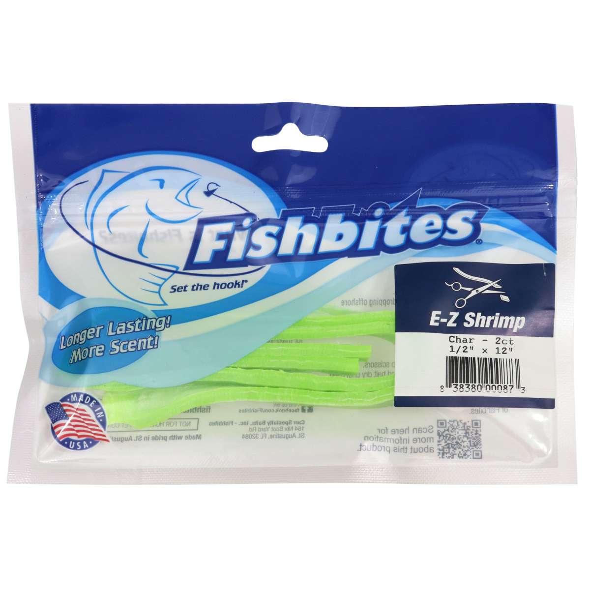 Señuelo de pesca de agua salada de larga duración Fishbites E-Z camarones 0,5" x 12" - Imagen 2 de 6