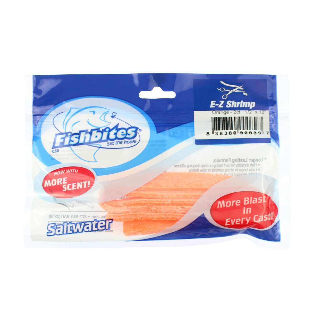 Señuelo de pesca de agua salada de larga duración Fishbites E-Z camarones 0,5" x 12" - Imagen 4 de 6