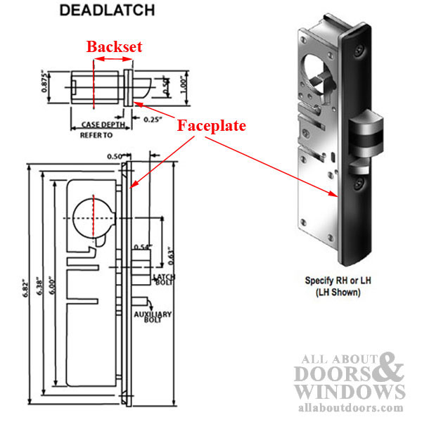 Deadlatch For Exit Doors Left Handed Flat Faceplate 1 1/8th Backset Deadlatch