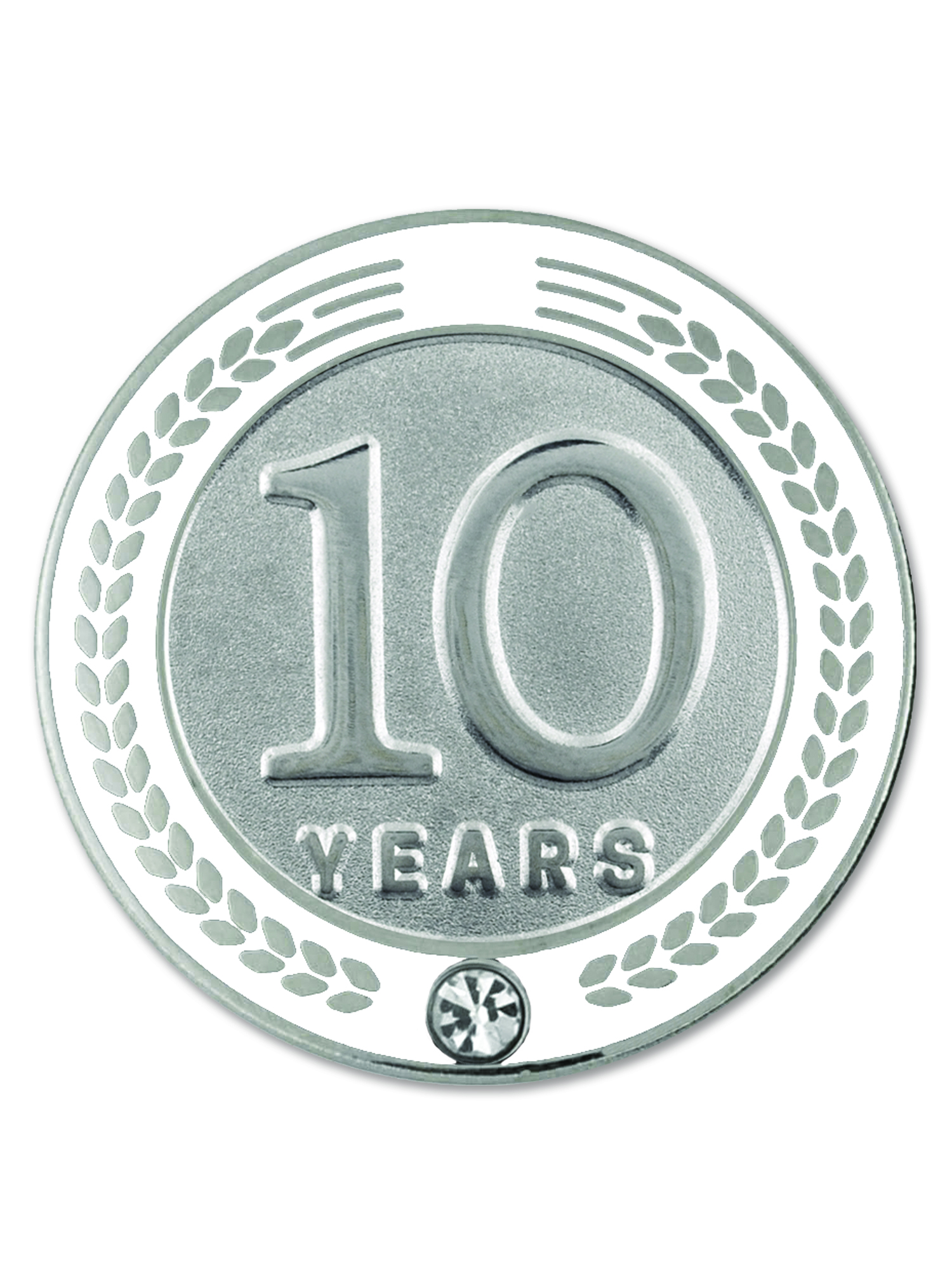 PinMart’s 10 Years of Service Award Employee Recognition Gift Lapel Pin – White