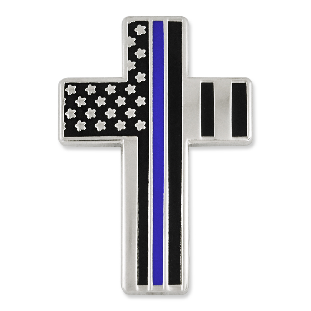 PinMart's Línea Azul Delgada Bandera Americana Cruz Oficial de Policía Esmalte - Imagen 8 de 8