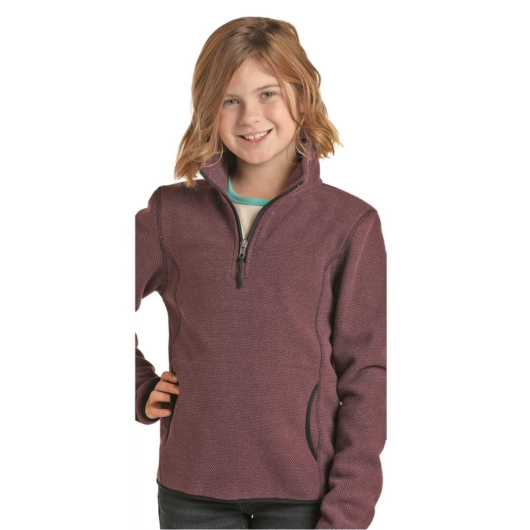 Powder River Outfitters® Kids Maroon Pullover Long Sleeve Shirt K1-6661-60 - Picture 2 of 7