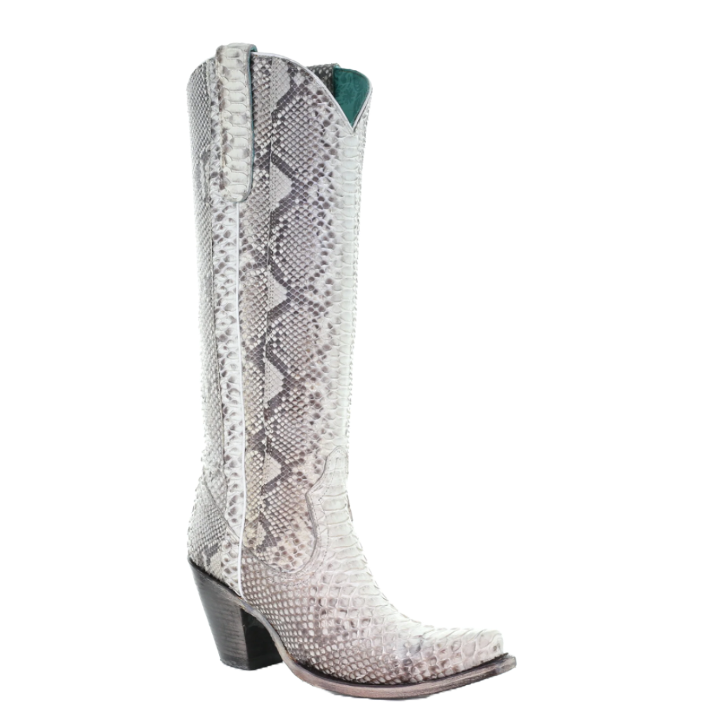Pre-owned Corral Boots Corral Ladies Natural Python Glitter Finish Full Exotic Tall Boots A4447 In White