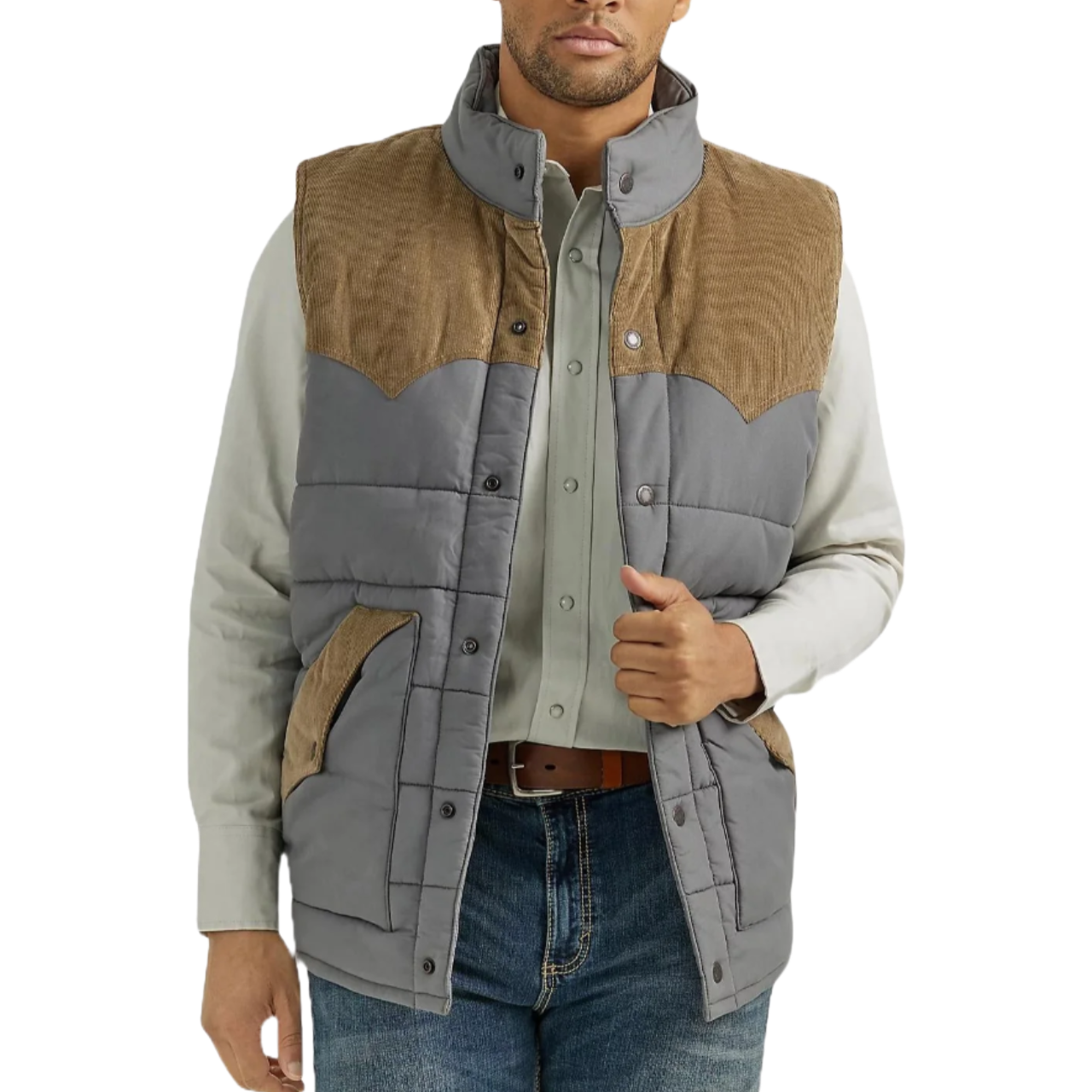 Wrangler Men's Corduroy Western Dark Grey Puffer Vest 112353406 - Picture 3 of 12