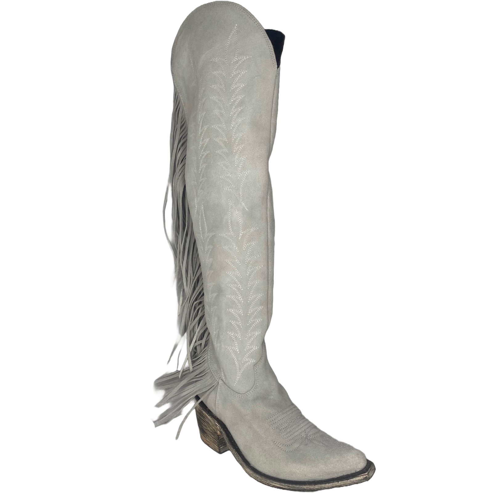 Pre-owned Liberty Black Ladies Olga Everest Ice Fringe Tall Boots Lb-7129179f In Gray