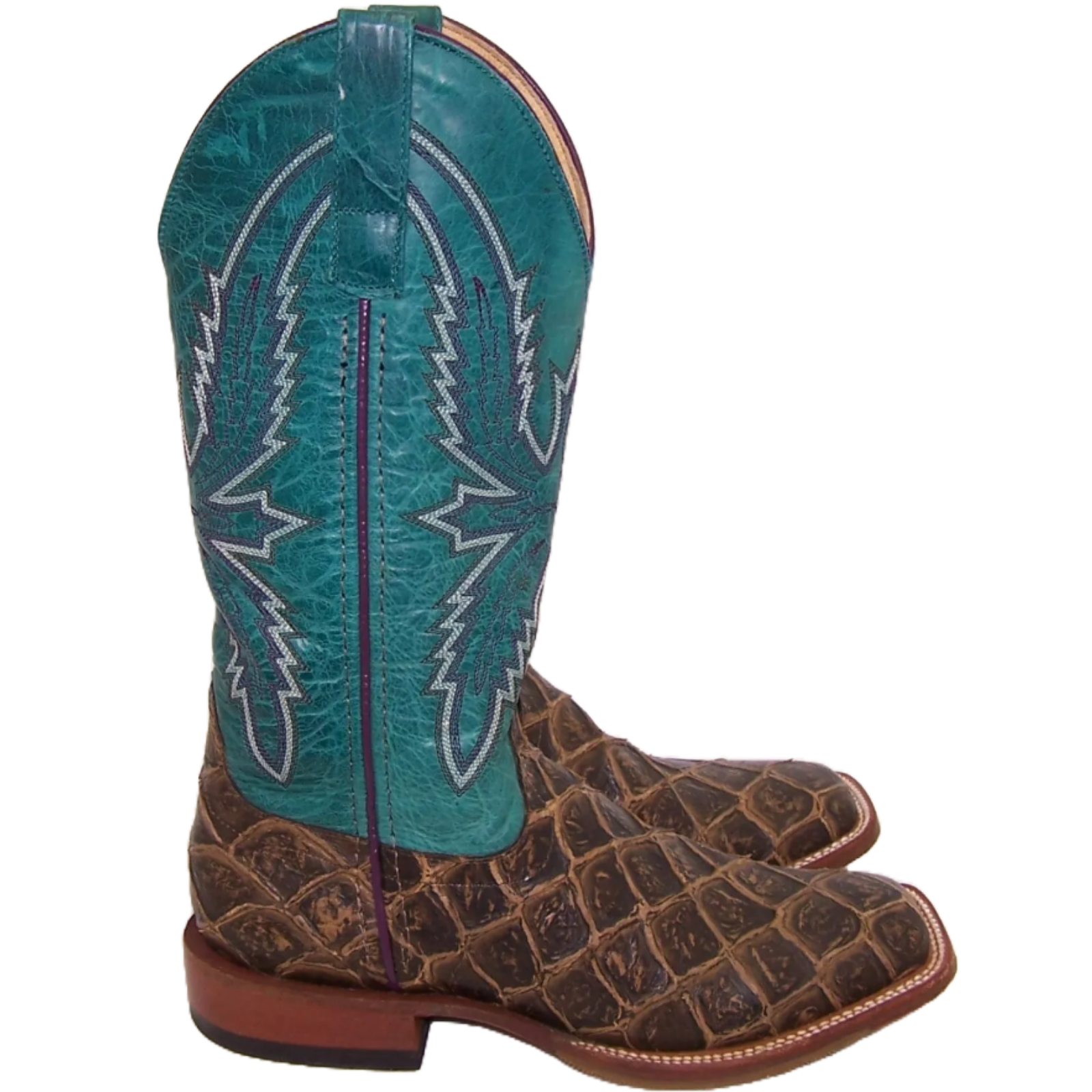 Macie Bean Ladies Reely Good Time Brown & Turquoise Square Toe Boots M9120 - Picture 7 of 40