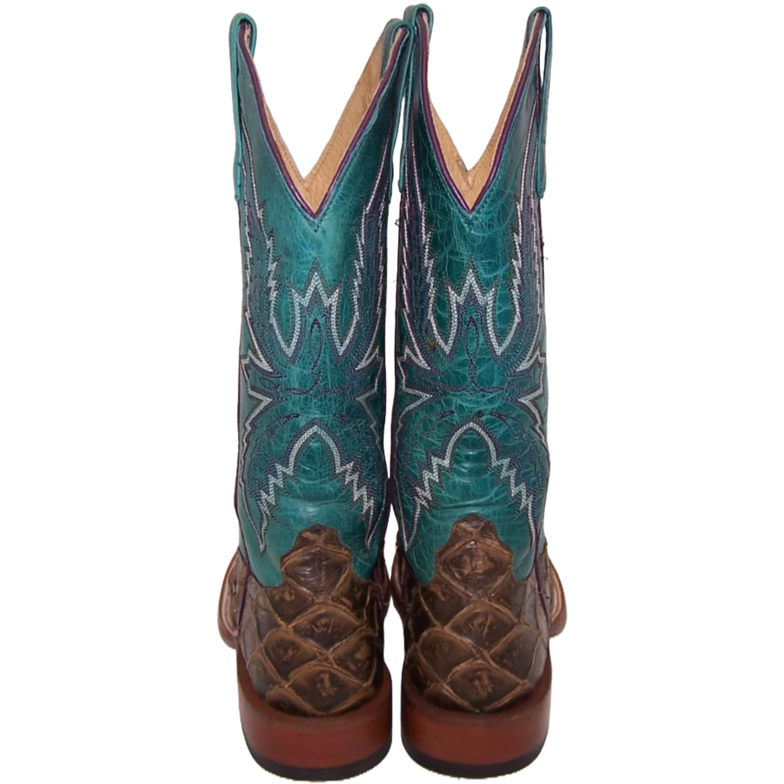 Macie Bean Ladies Reely Good Time Brown & Turquoise Square Toe Boots M9120 - Picture 8 of 40