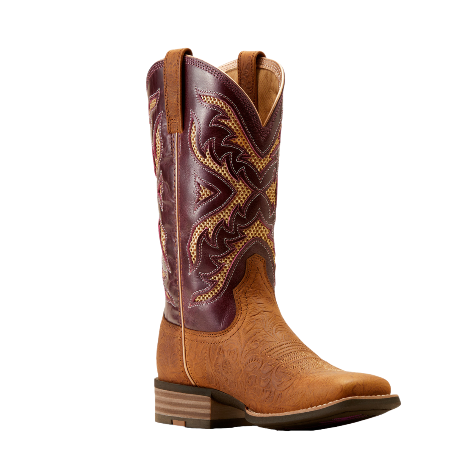 Pre-owned Ariat Ladies San Angelo Venttek 360 Tooled Toasted Almond Western Boots 10051023 In Brown