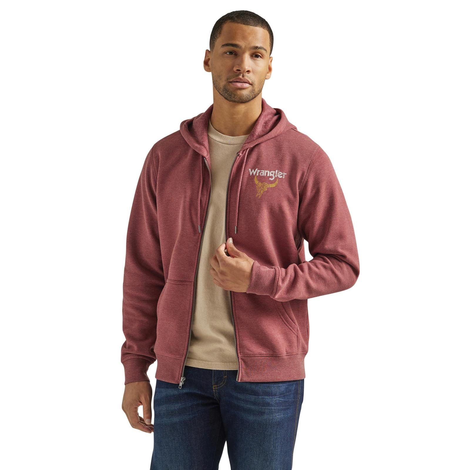 Wrangler Men's Logo Burgundy Heather Zip up Hoodie 112339622