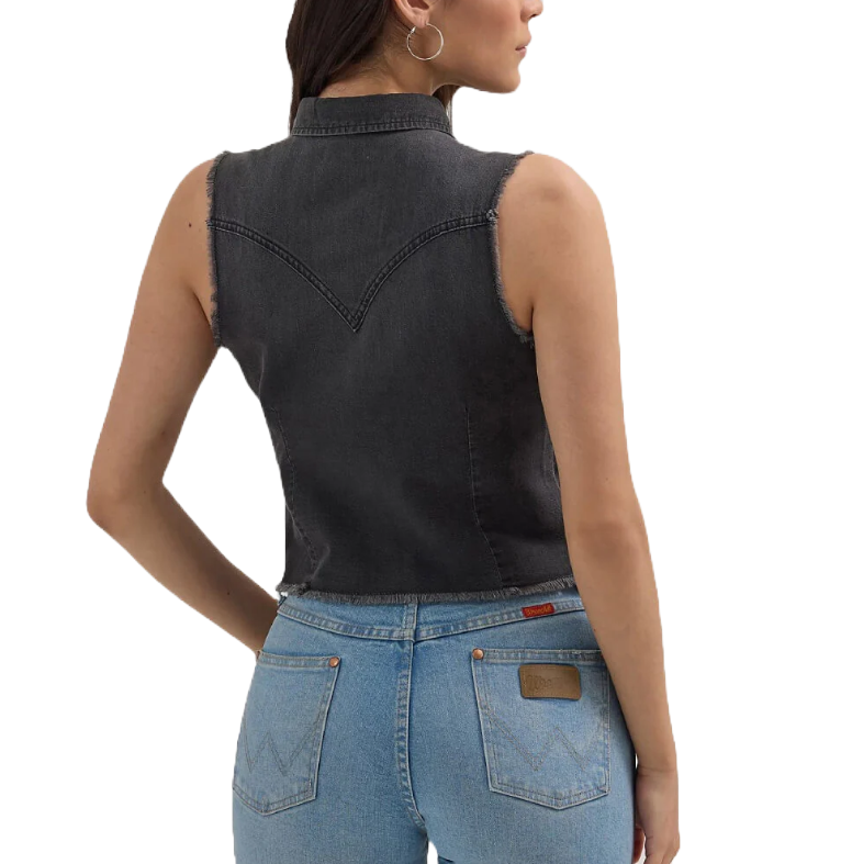 Wranglers Ladies Retro Black Fray Denim Cropped Western Blouse 112362281 - Picture 4 of 10