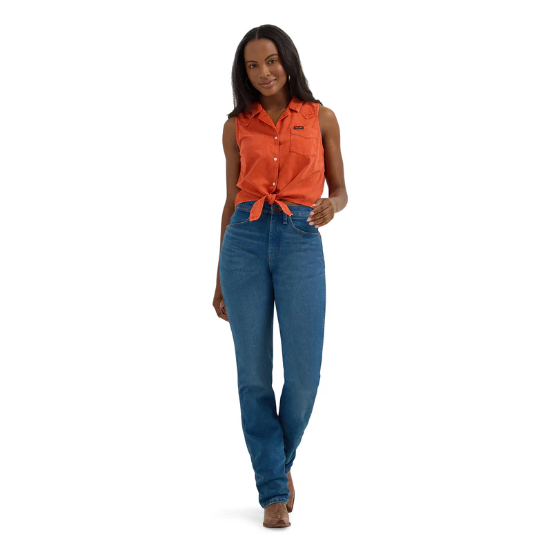 Wrangler Ladies Retro Orange Tie Front Button Down Camp Tank 112364384 - Picture 7 of 20