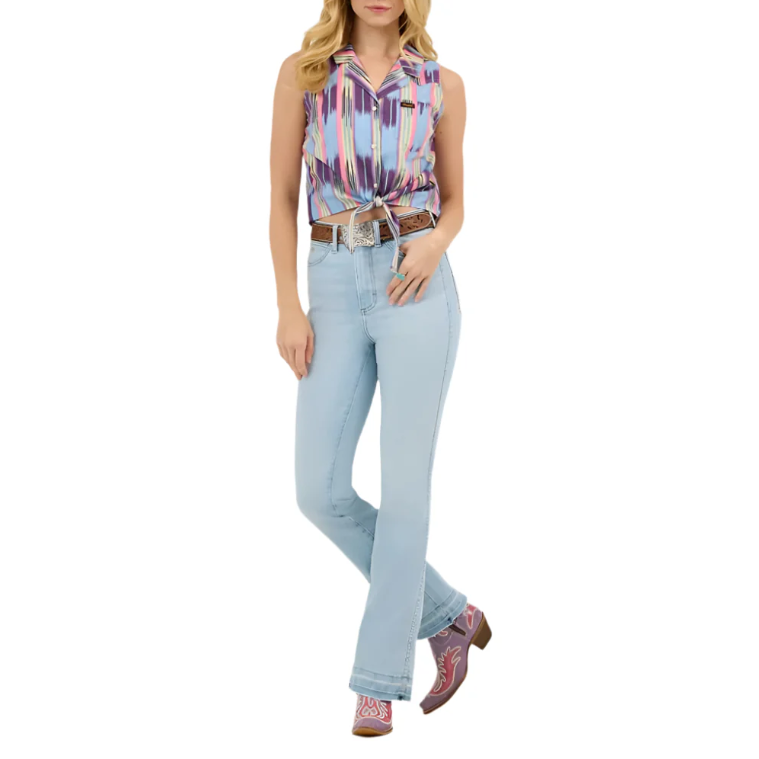 Wrangler x Lainey Wilson Ladies Boot Hugger Bleach Blue Denim Jeans 112368267 - Picture 6 of 92