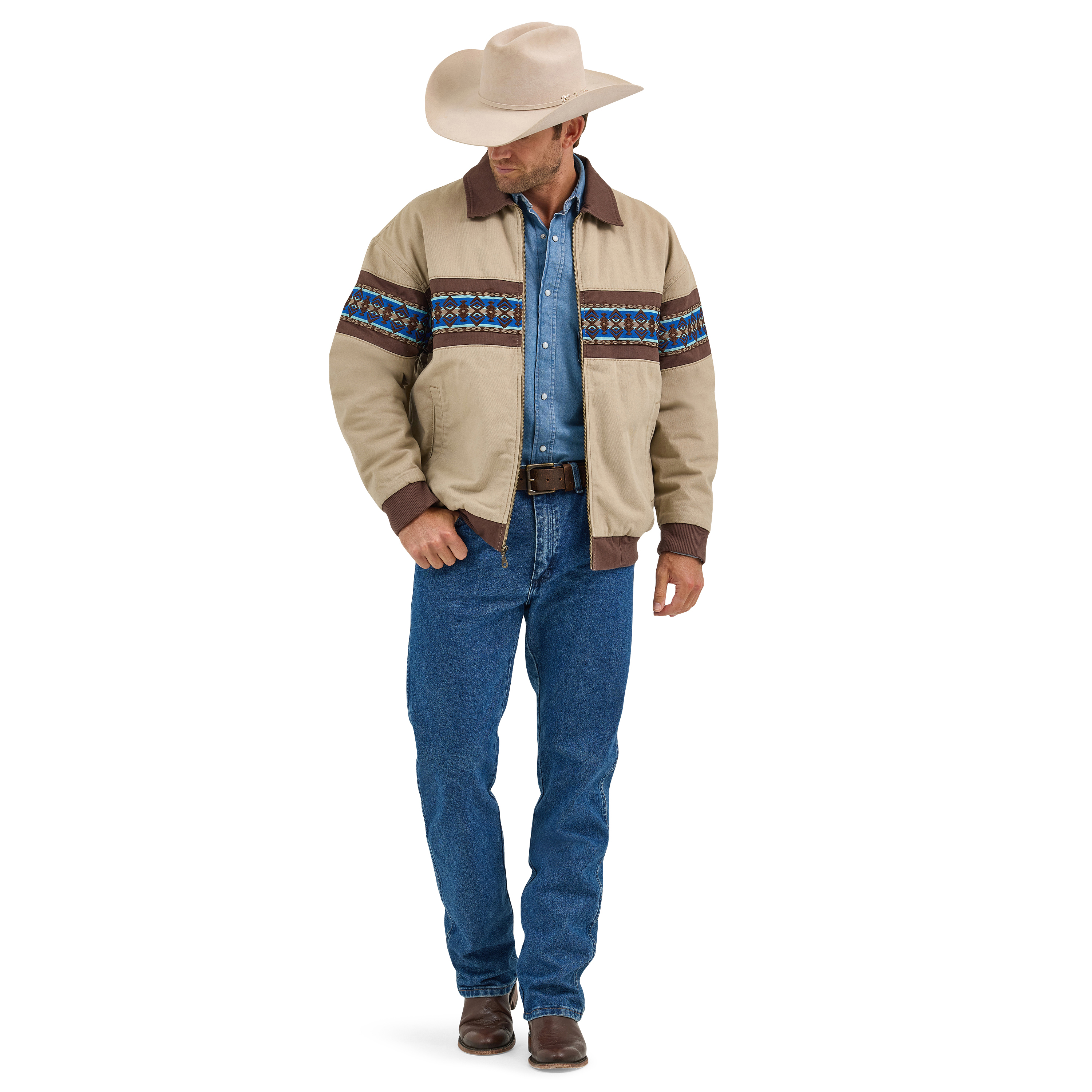 その他 XXX Wrangler Men's Checotah Aztec Western Brown Bomber Jacket
