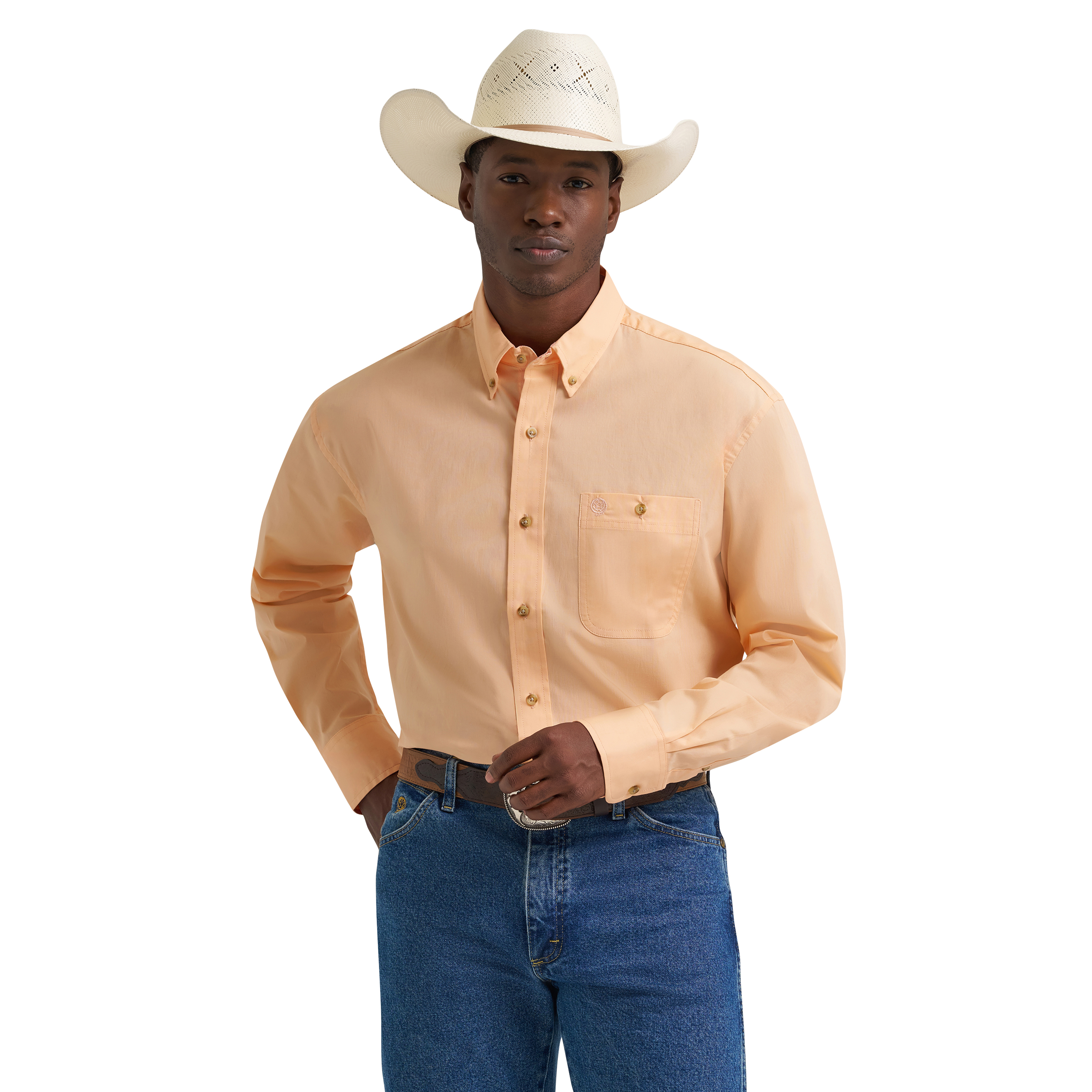 Wrangler Men's George Strait One Pocket Peach Button Up Shirt