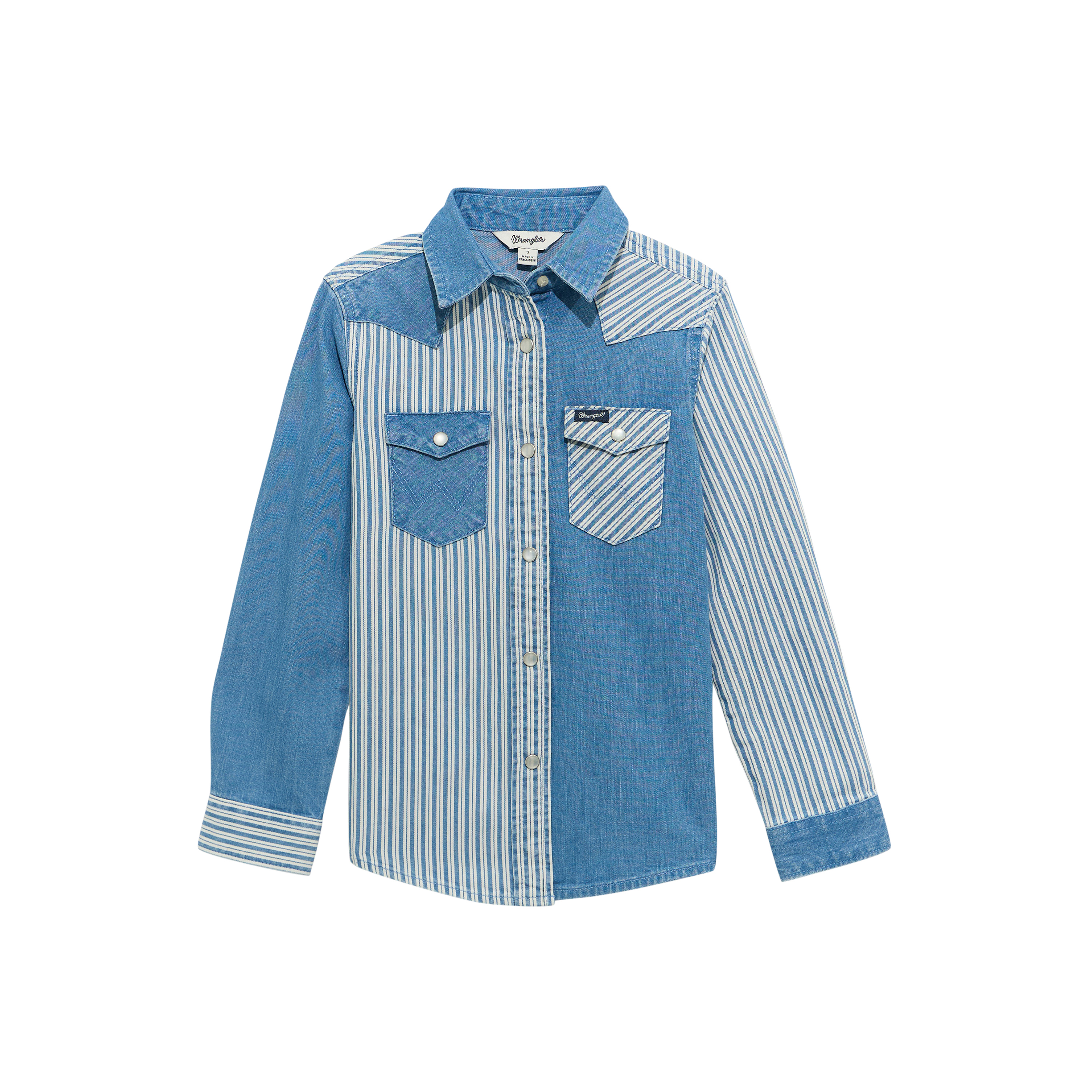 Wrangler Youth Girl's Denim Stripe Snap Button Shirt 1123747