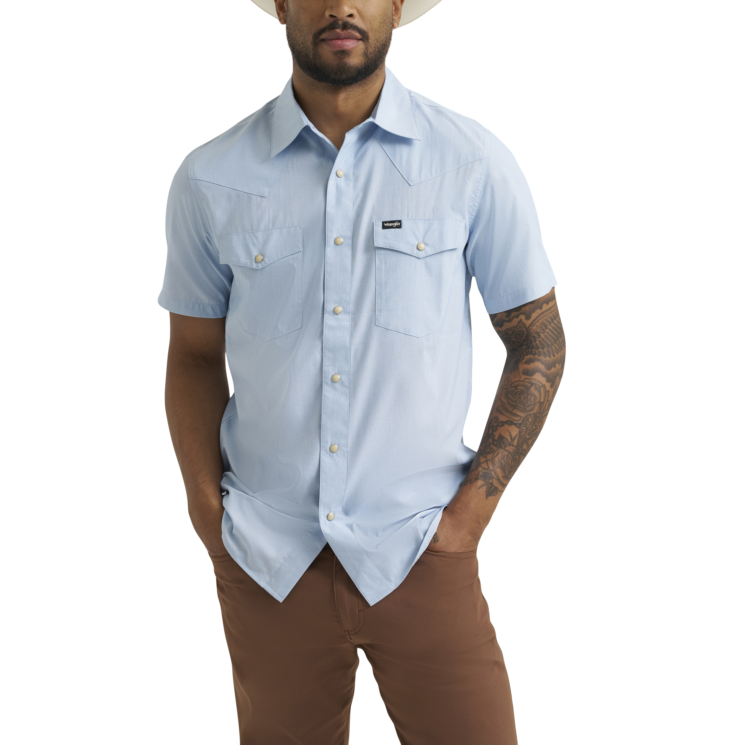 Wrangler Men’s Drover Utility Pastel Blue Snap Shirt 112375152