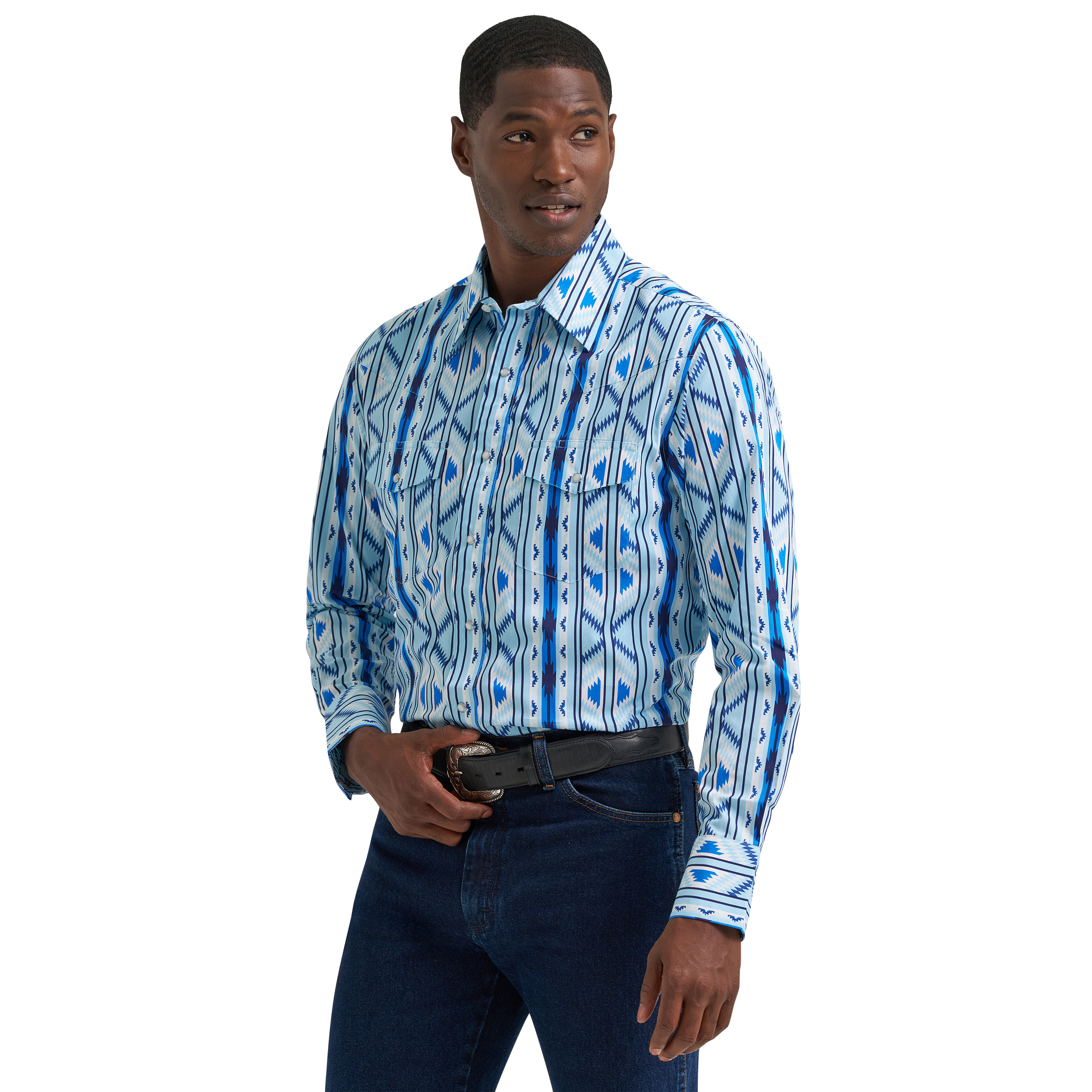 Wrangler Men's Checotah Classic Fit Blue Western Snap Shirt