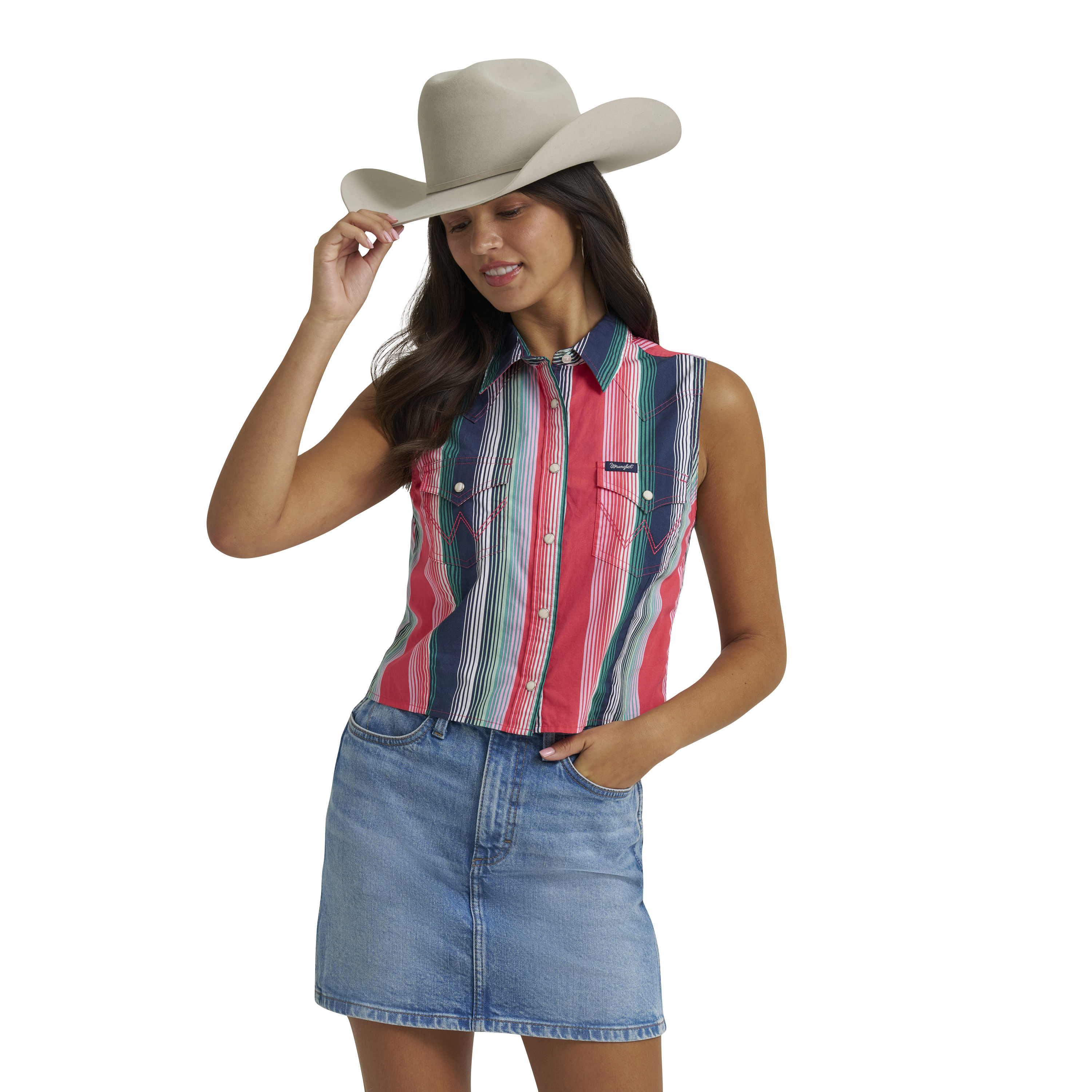 Wrangler Retro® Ladies Punchy Striped Sleeveless Snap Shirt 112379504