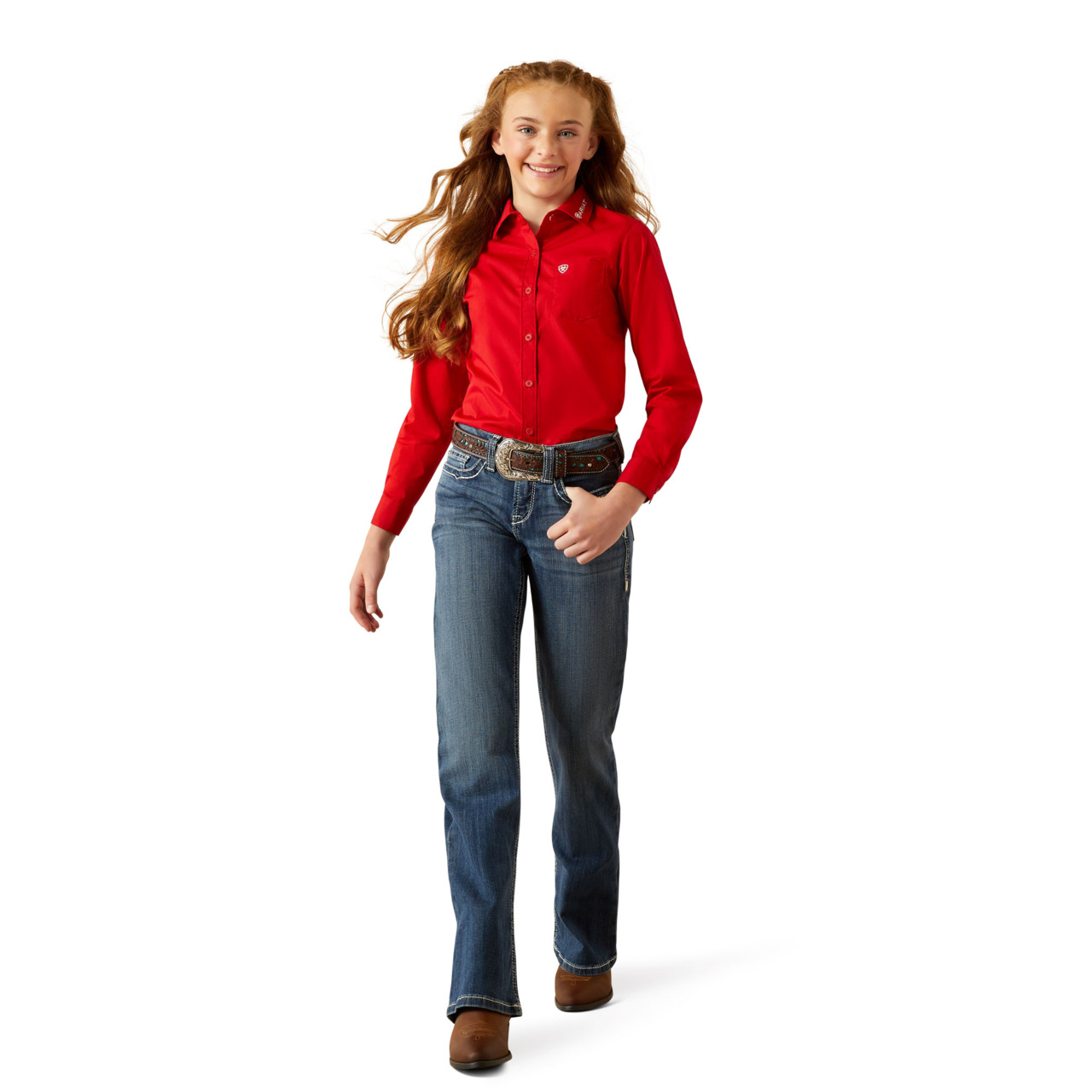Ariat Youth Girls Team Kirby Red Shirt 10058852 - Picture 10 of 35