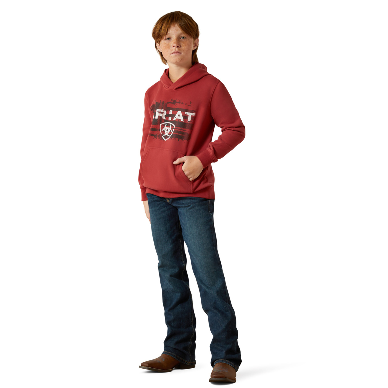 Ariat Youth Boy's Liquid Stamp Flag Brick Red Hoodie 10062462 - Picture 8 of 24