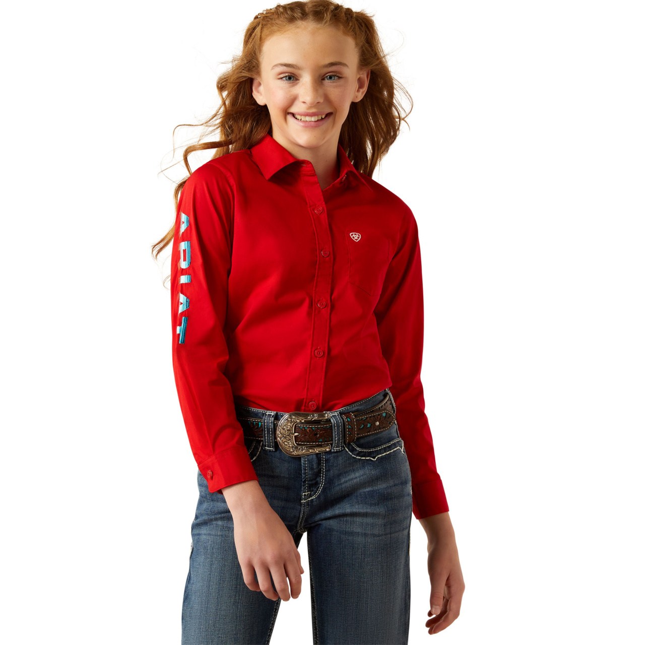 Ariat Youth Girls Team Kirby Red Shirt 10058852 - Picture 6 of 35