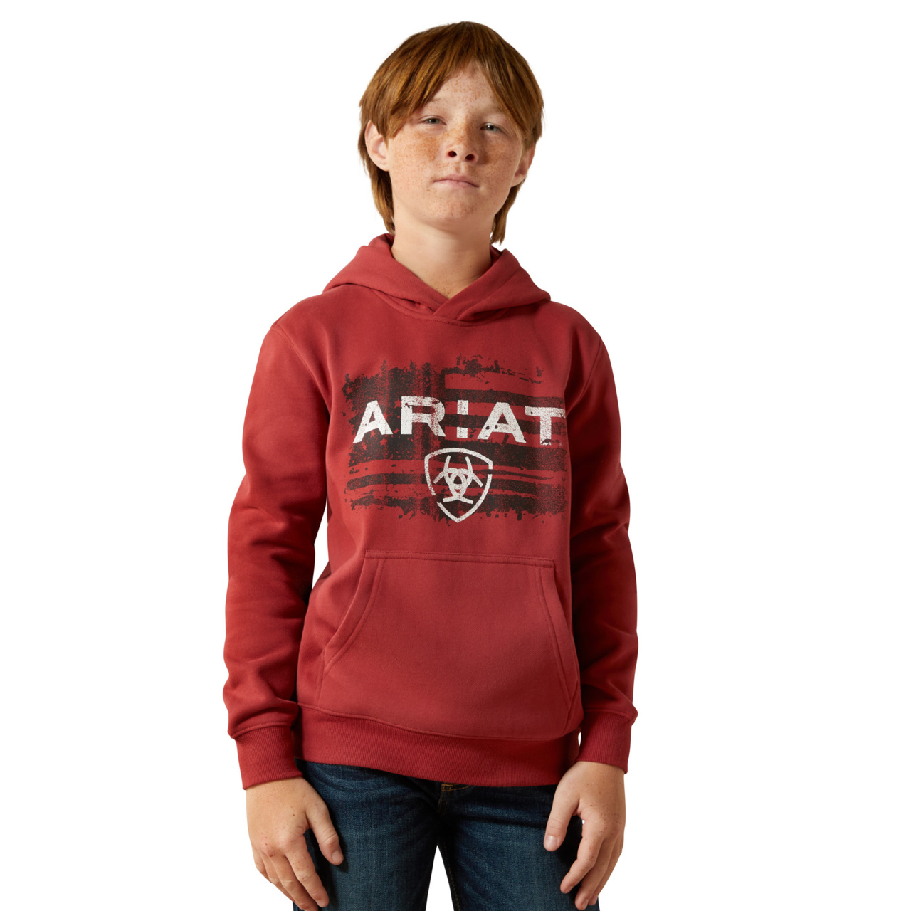 Ariat Youth Boy's Liquid Stamp Flag Brick Red Hoodie 10062462 - Picture 5 of 24