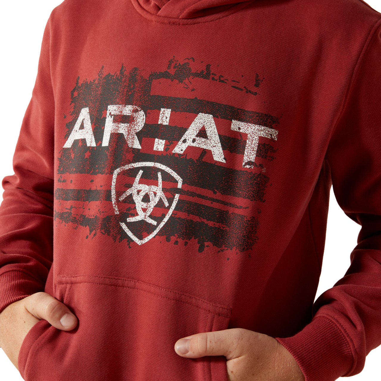 Ariat Youth Boy's Liquid Stamp Flag Brick Red Hoodie 10062462 - Picture 7 of 24
