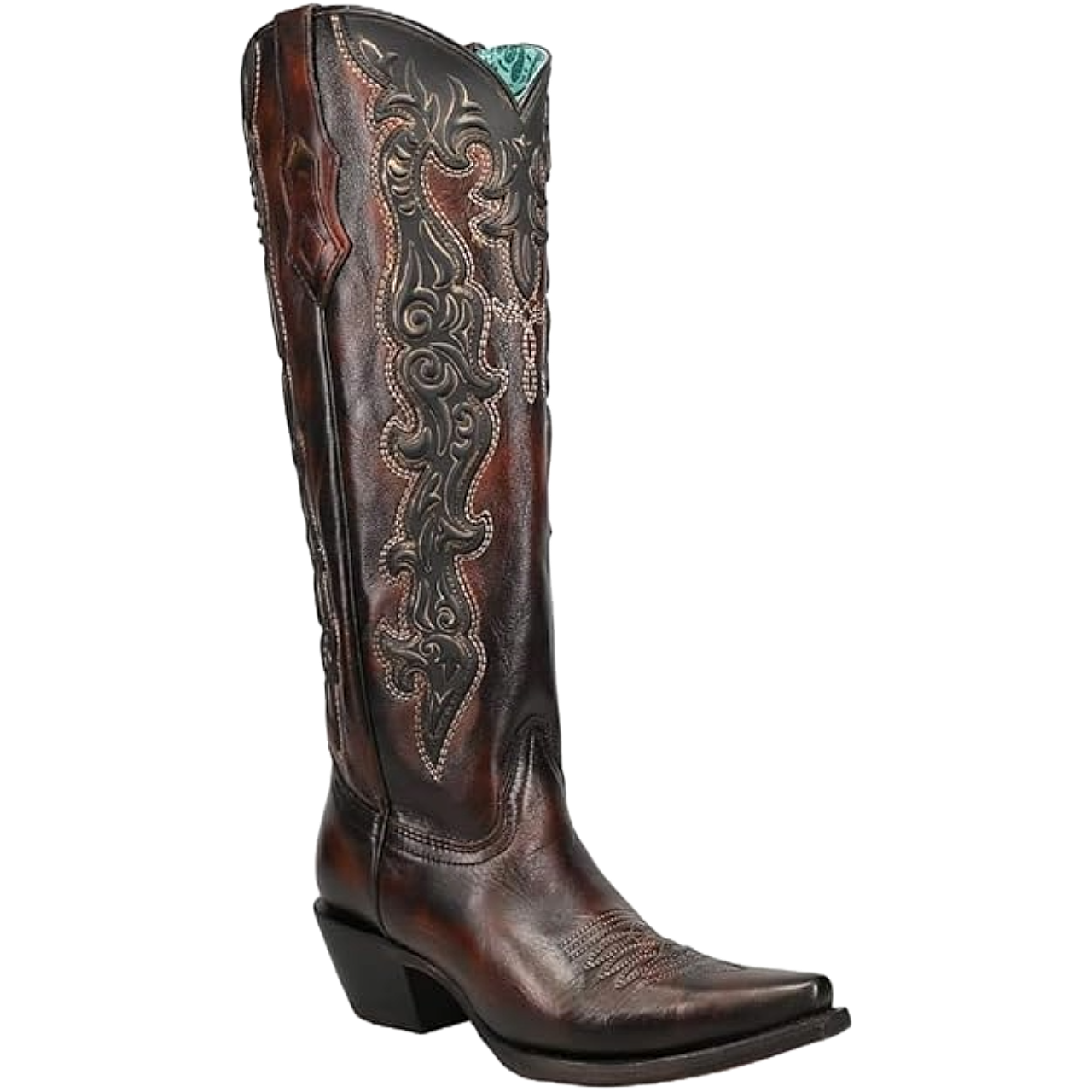Pre-owned Corral Boots Corral Ladies Synthetic Injection Chocolate & Gold Tall Boots C4168