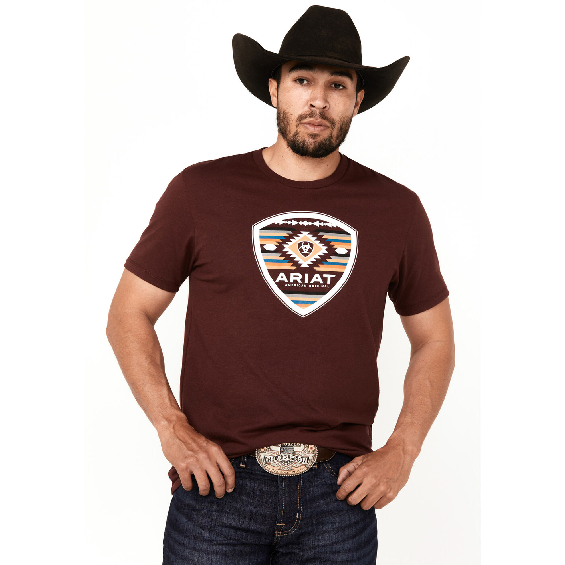 Ariat Men's Logo Shield Port Royale Burgundy Graphic T-Shirt 10054227 - Picture 5 of 24