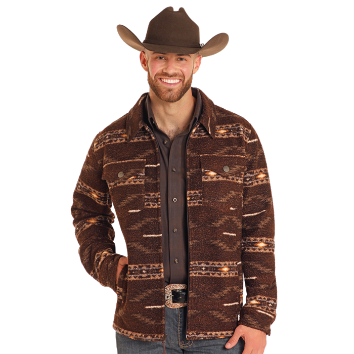 Powder River Outfitters Men's Aztec Berber Dark Brown Jacket