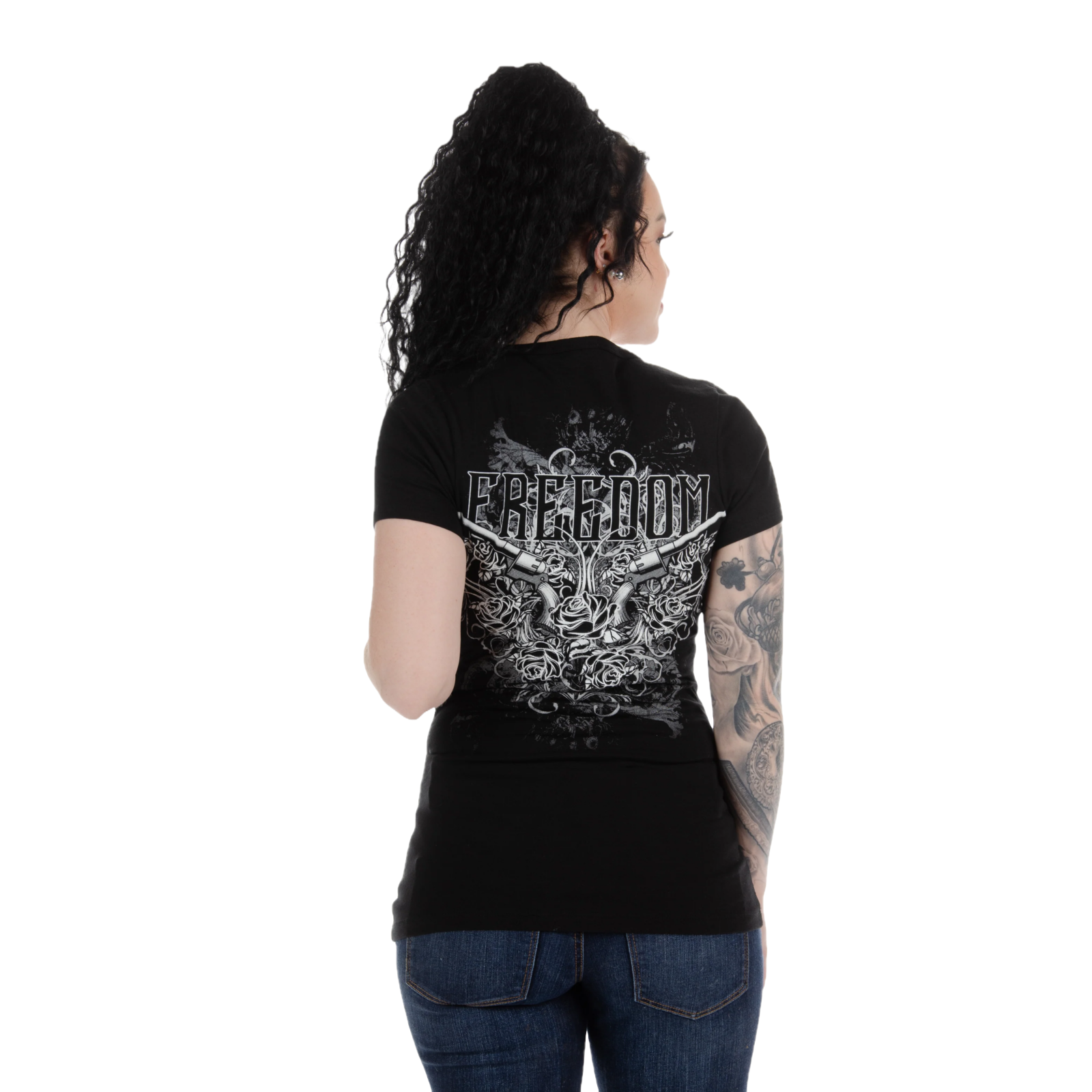 Liberty Wear Ladies Ruger Rhinestone Freedom Guns Black T-Shirt 7167 - Picture 4 of 10