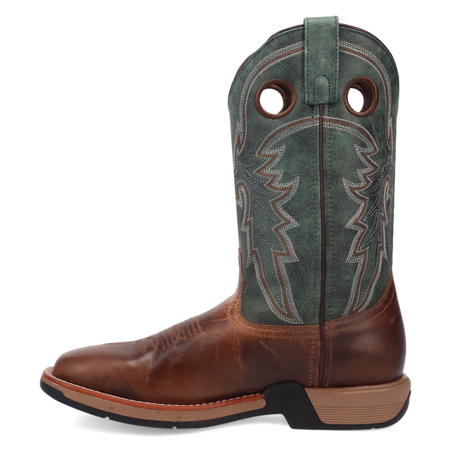 Laredo Men's Alloy Broad Square Toe Tan & Green Leather Boots 8019