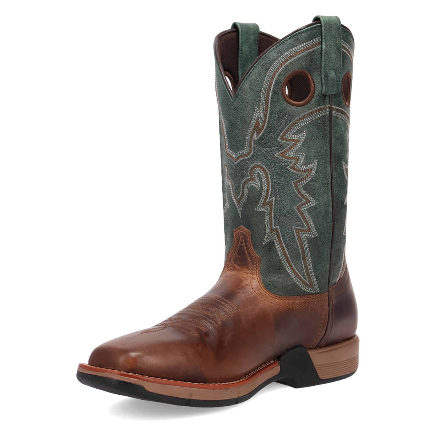 Laredo Men's Alloy Broad Square Toe Tan & Green Leather Boots 8019