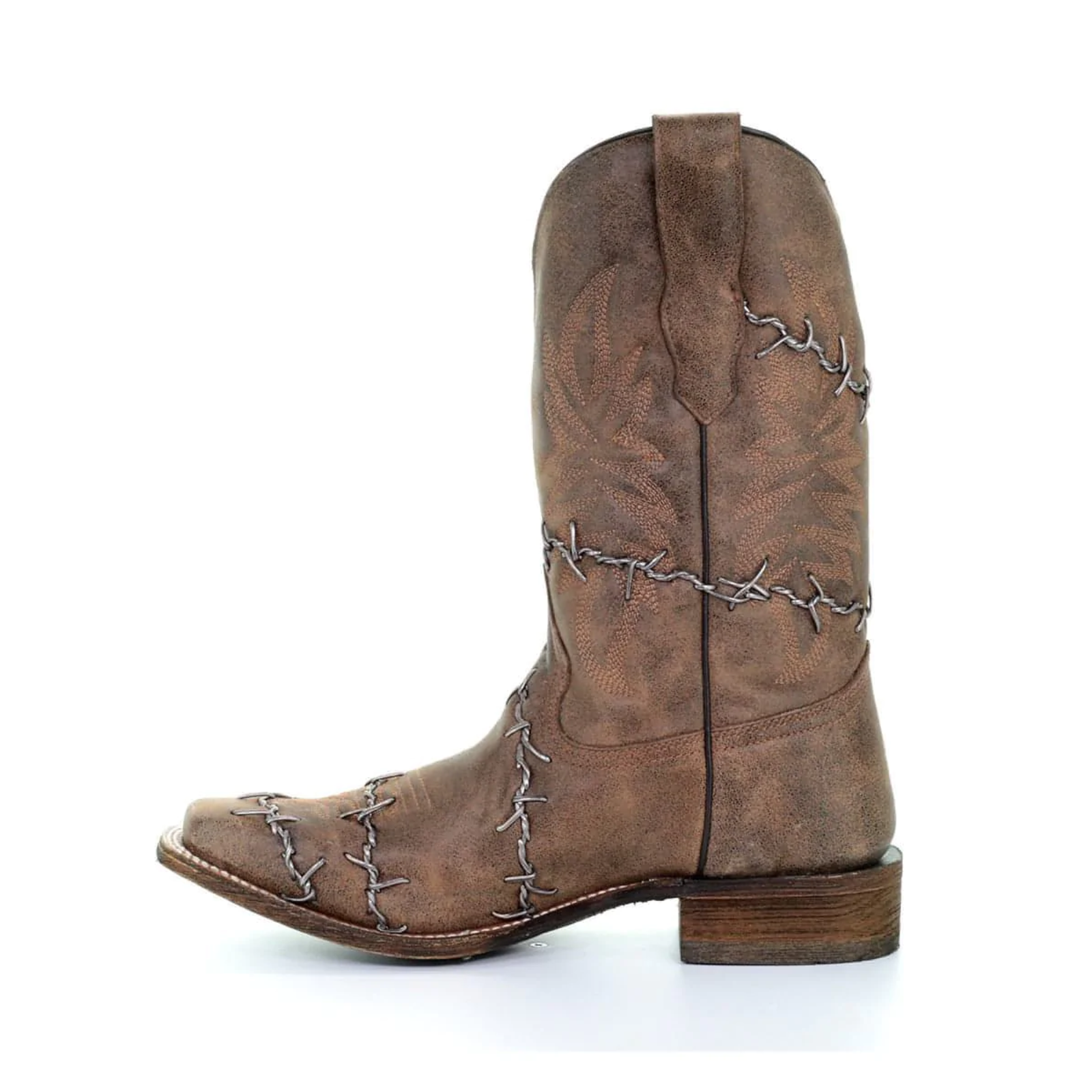 Corral® Men's Brown Woven Barbed Wire Design Square Toe Boots A3532 - Picture 8 of 68