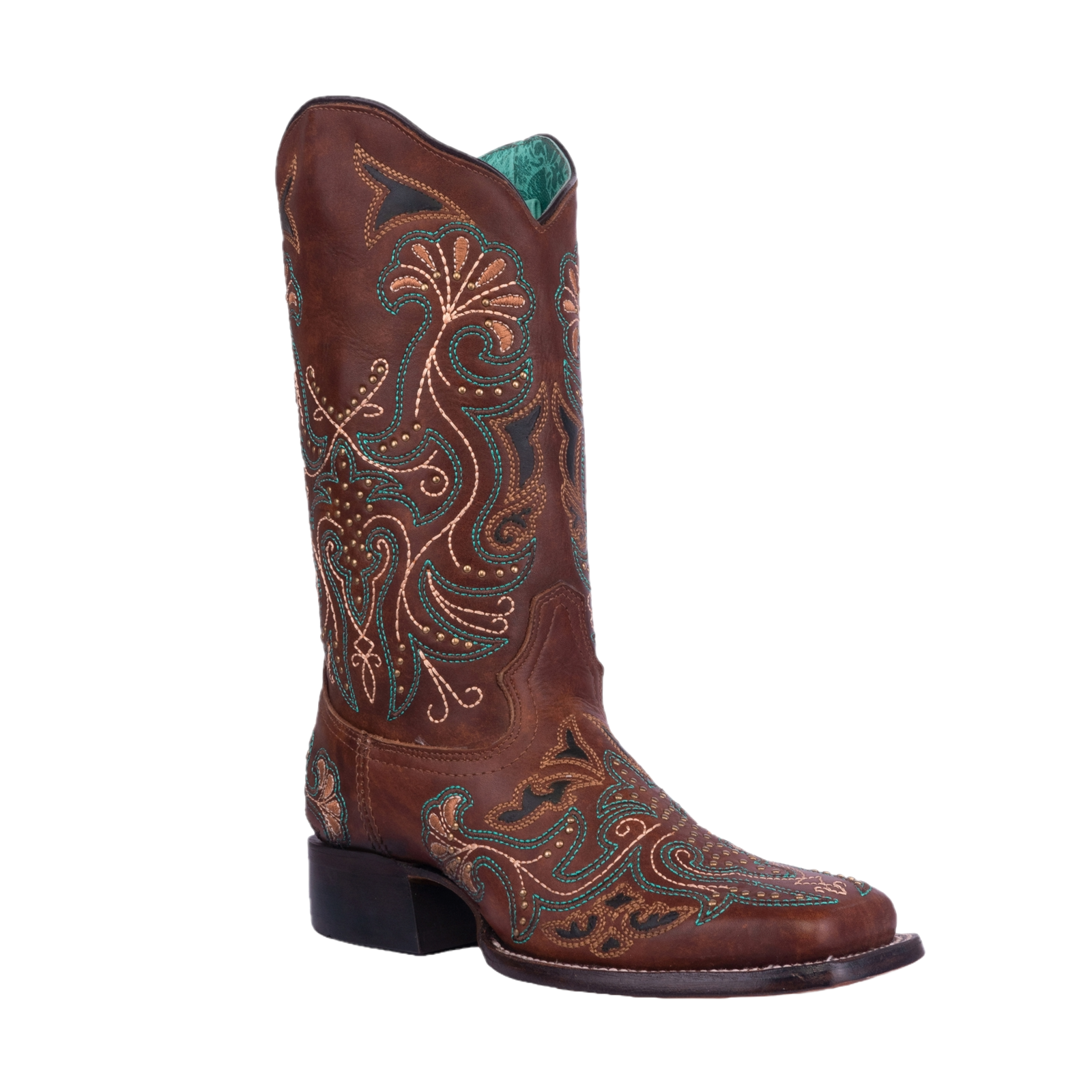 Pre-owned Corral Boots Corral Ladies Embroidered & Studded Tan Western Boots A4485 In Brown