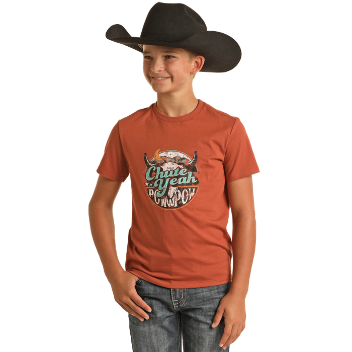 Rock & Roll Denim Boy's Dale Brisby "Chute Yeah" Rust Graphic T-Shirt BB21T02429 - Picture 2 of 6