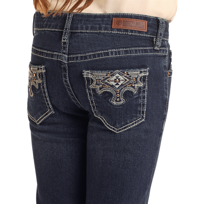 Rock & Roll Girl's Dark Vintage Scallop Embroidered Jeans BG4MD05372 - Picture 8 of 40