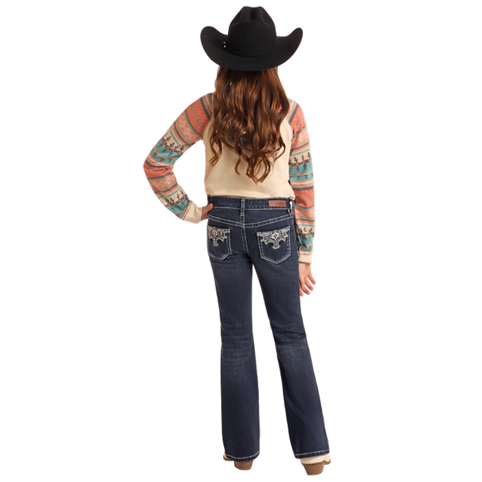 Rock & Roll Girl's Dark Vintage Scallop Embroidered Jeans BG4MD05372 - Picture 5 of 40