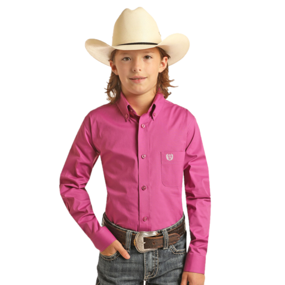 Panhandle® Youth Boy's Solid Pink Stretch Poplin Button Down C0D3161 - Picture 3 of 6