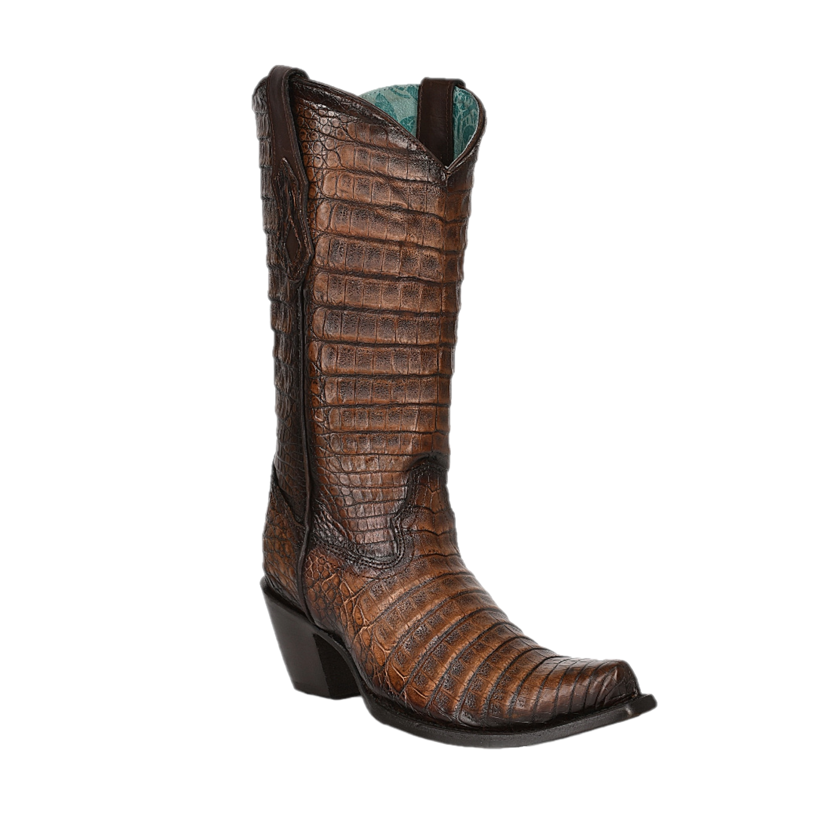 Pre-owned Corral Boots Corral Ladies Full Caiman Hand Painted Maple Snip Toe Boots C3997 In Brown