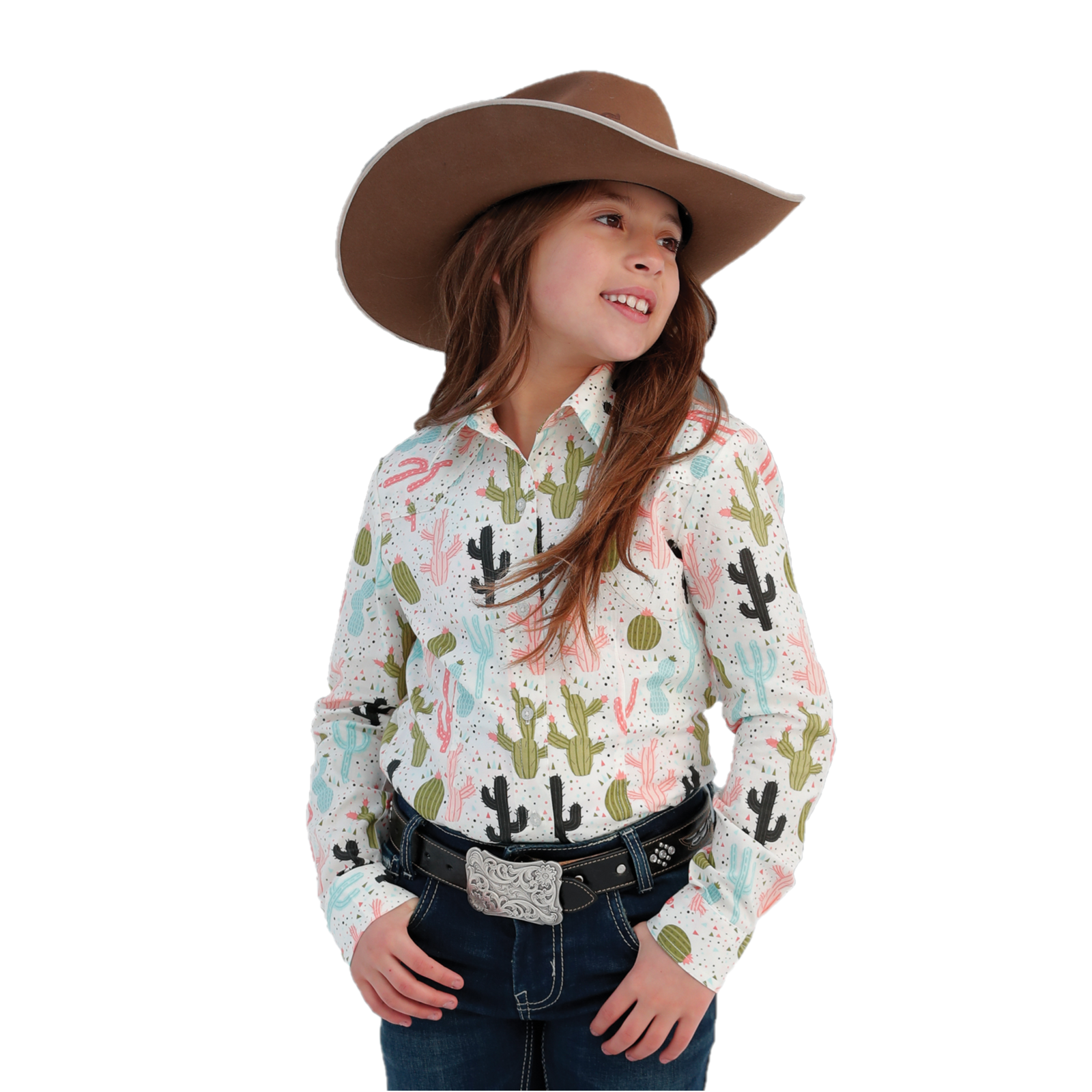 Cinch® Youth Girl's Cream Cactus Print Button Down Shirt CTW3380001 - Picture 2 of 7