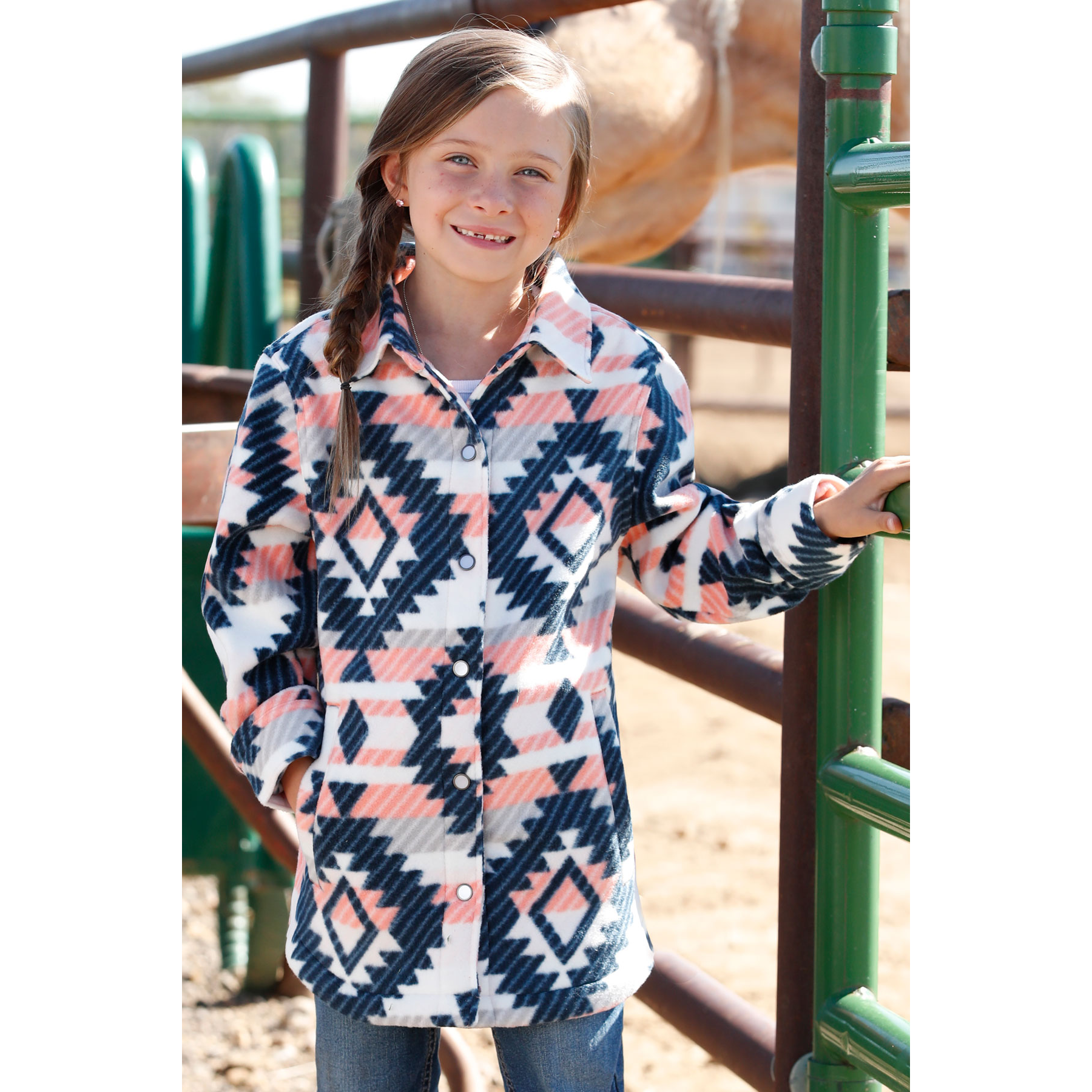 Cinch Youth Girl's Pink Aztec Shirt Jacket CWJ8820001 - Picture 2 of 7