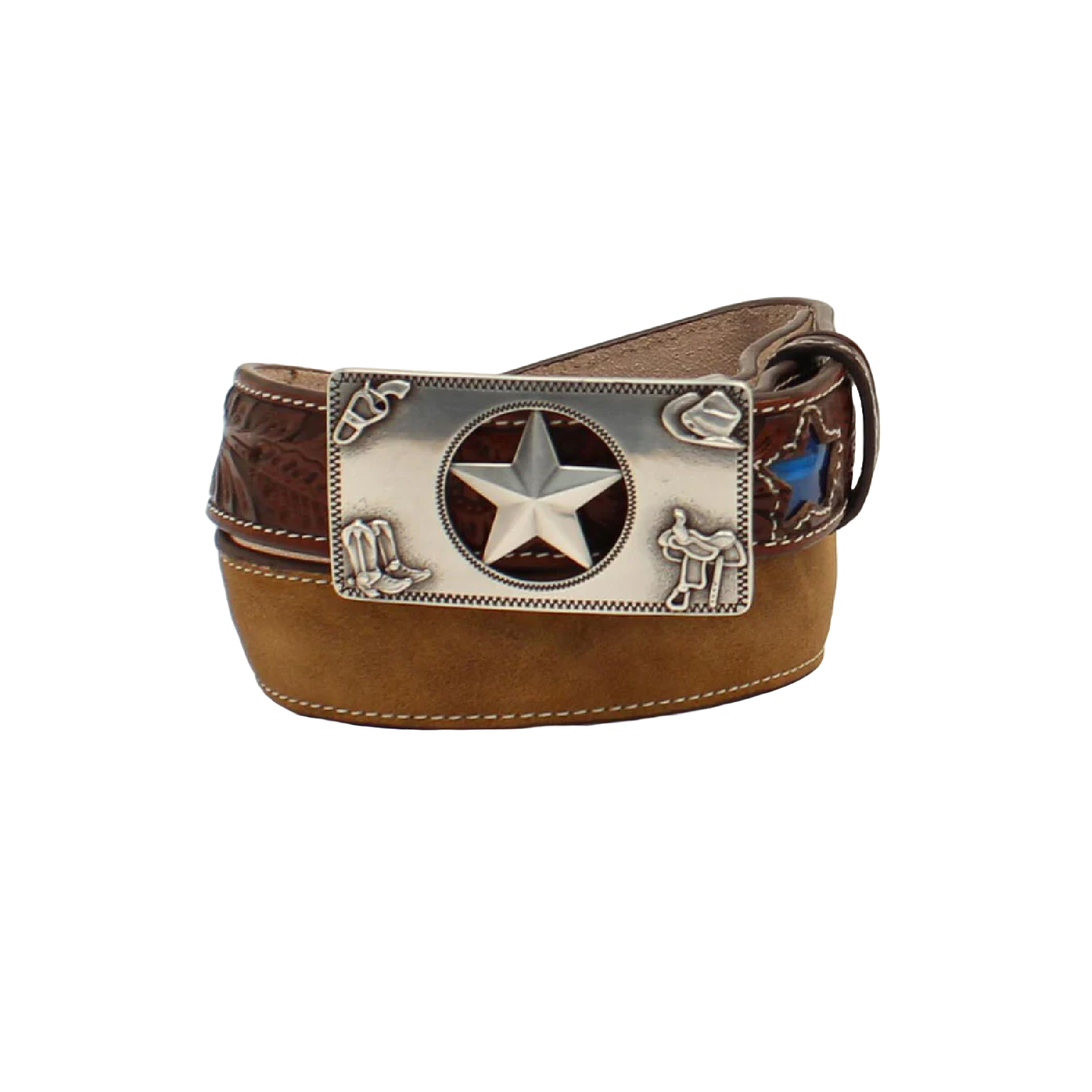 3D Belt Boy's Star Buckle Brown Leather Belt D120001502 - Picture 2 of 7