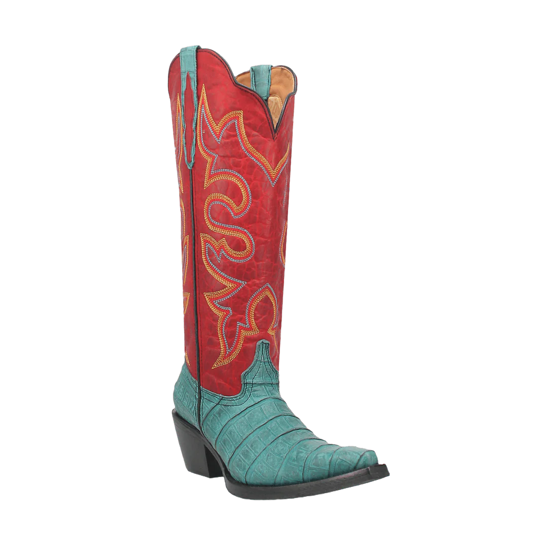 Pre-owned Dingo Ladies Matilda Turquoise & Red Leather Tall Boots Di231-bl3