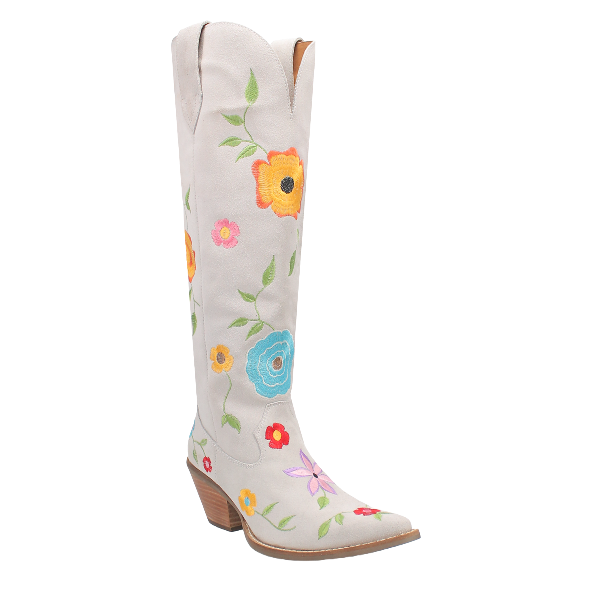 Pre-owned Dan Post Ladies Flower Power White Suede Tall Western Boots Di277-wh