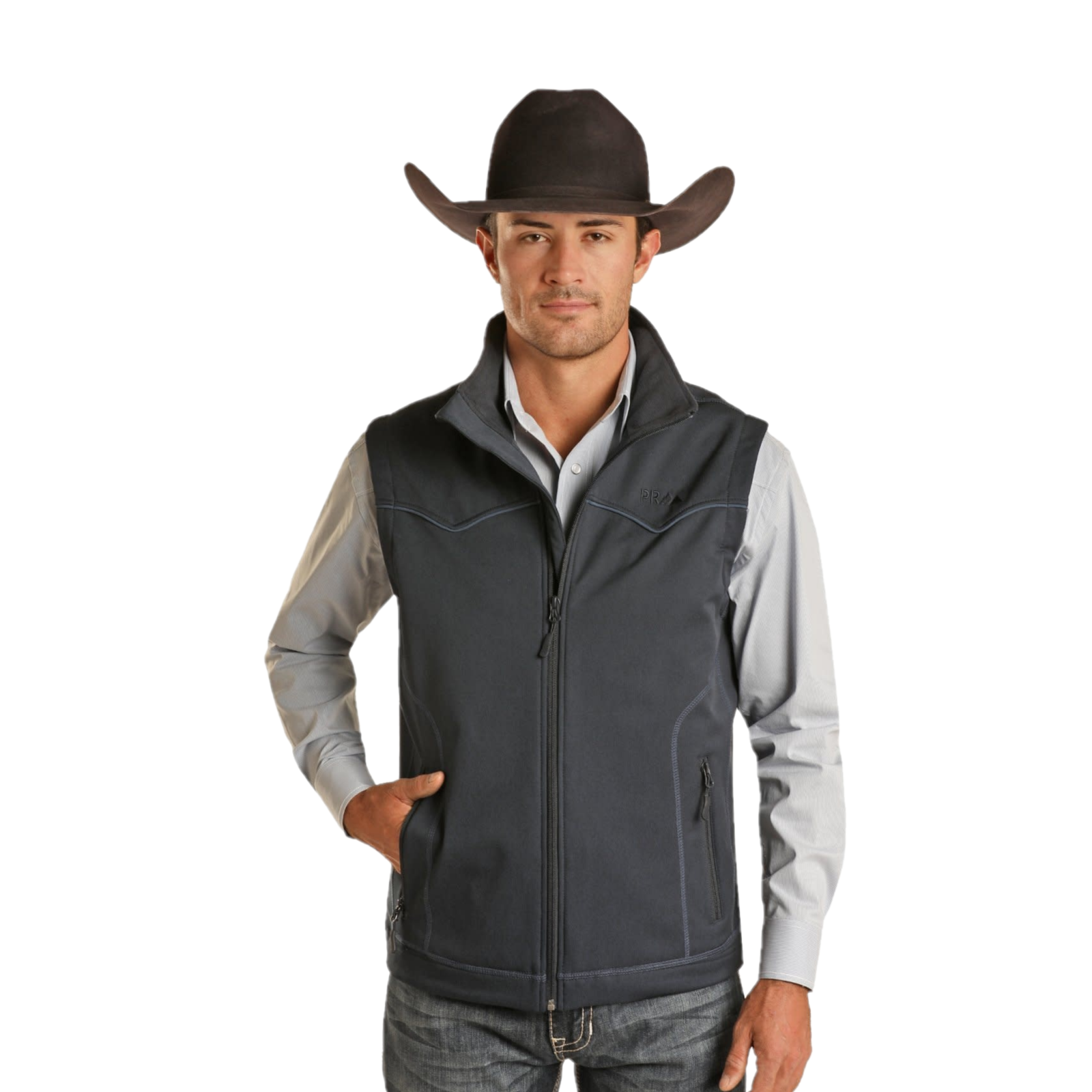 Powder River Outfitters Men's Conceal Carry Indigo Rodeo Vest DM98C01830 - Picture 2 of 7