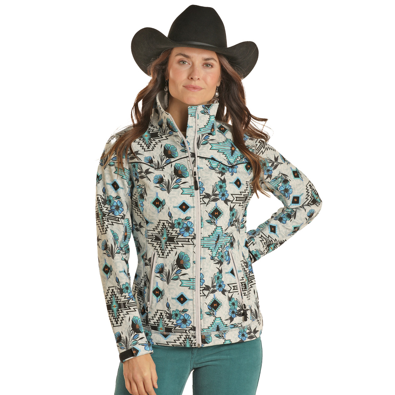 Powder River Rodeo Powder River Outfitters Ladies Floral Aztec Rodeo Grey Jacket ...