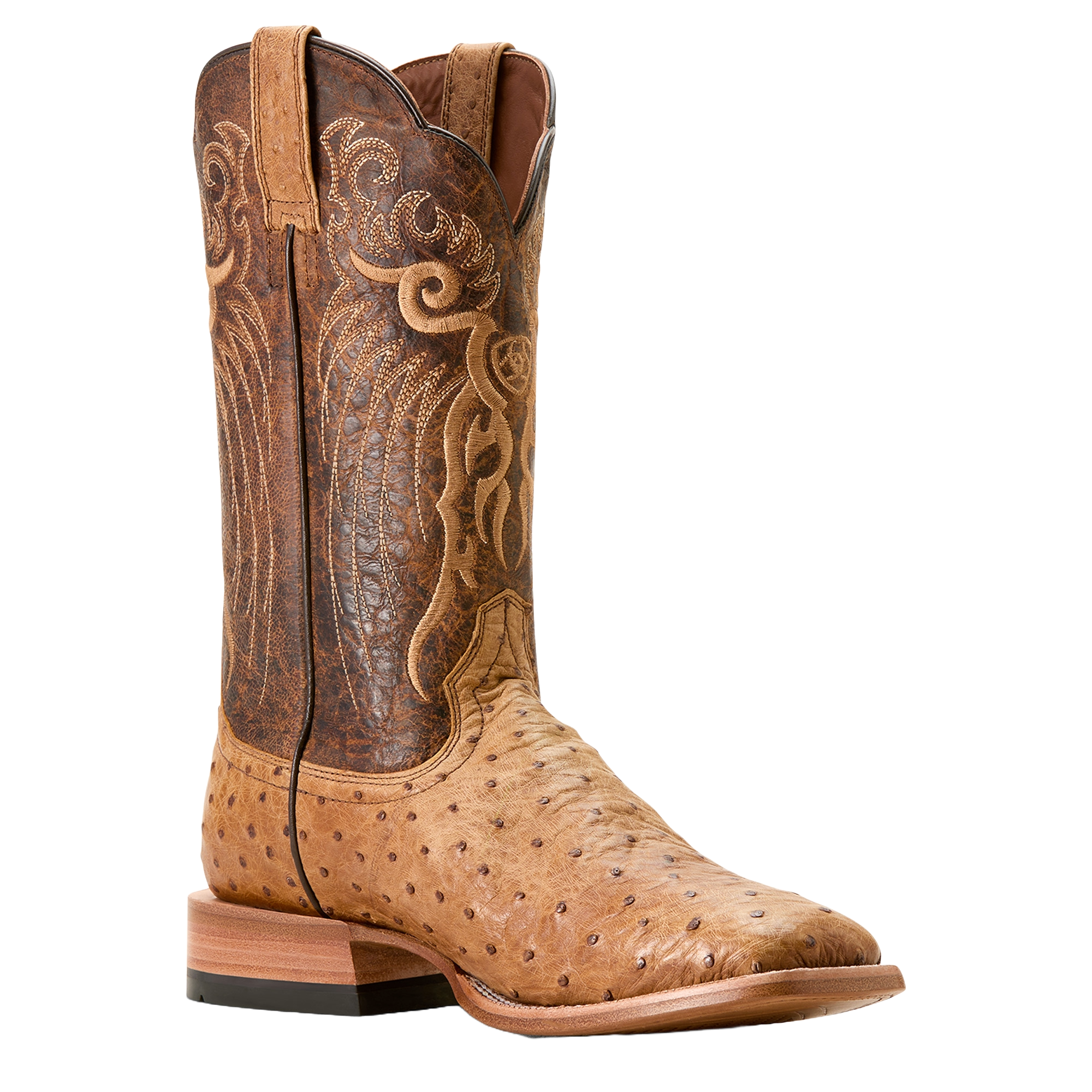 Pre-owned Ariat Men's Rio Quill Ostrich Leather Honey Tan Cowboy Boot 10053580