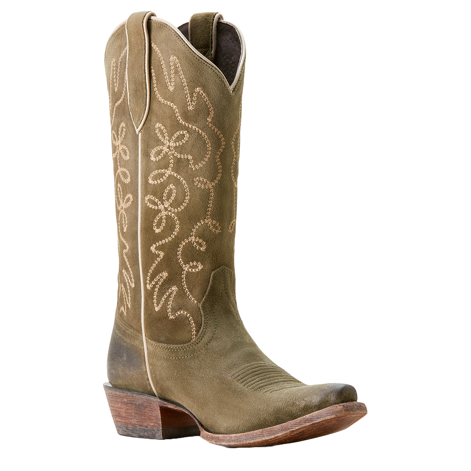 Pre-owned Ariat Ladies Jukebox Soft Olive Green Suede Western Boot 10053792